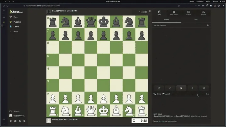 Screen recording of Plo playing chess by navigating the board with stochos's two-letter grid overlay